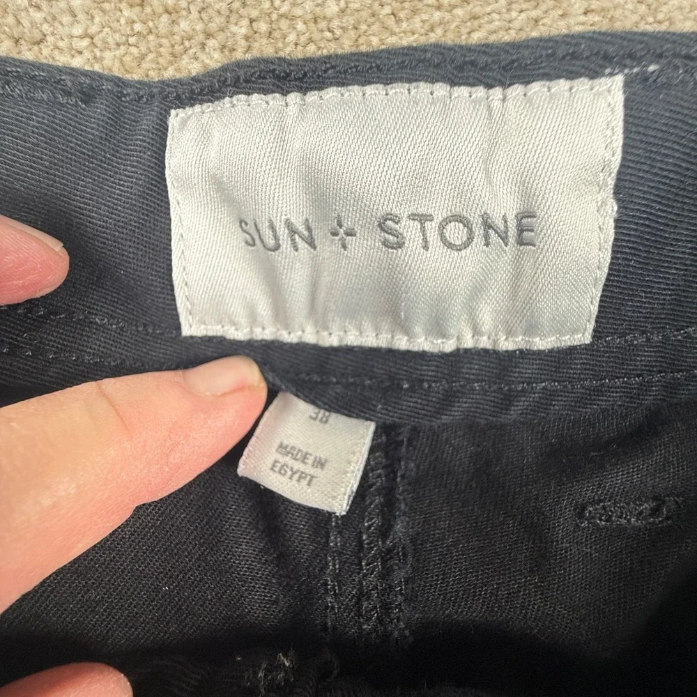 Sun + Stone Mens Black Cargo Shorts Size 38 Utility Multi Pocket Casual Cotton